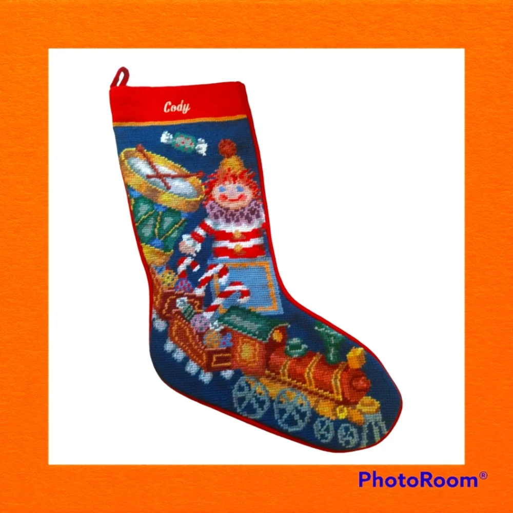 Vintage Bucilla Cross Stitch Stocking Christmas Ornaments Velvet Personalized